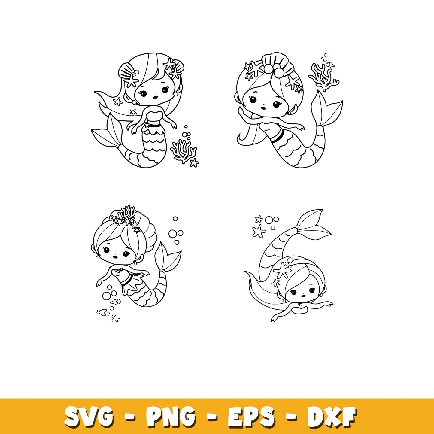 Mermaid coloring bundle svg, Disney cartoon svg, Digital download