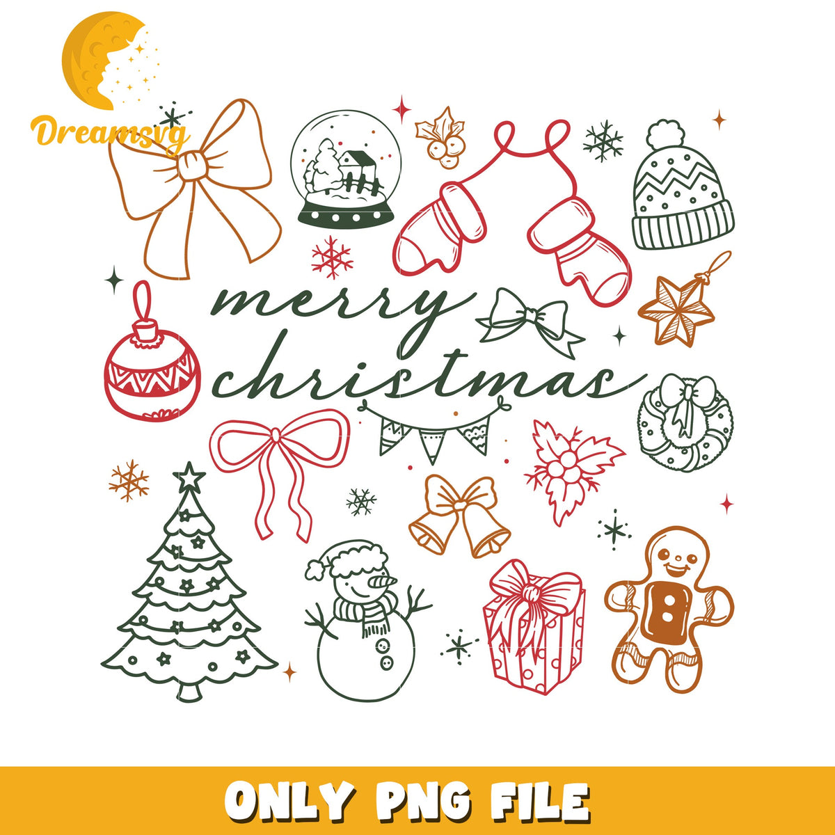 Merry Christmas Hand drawn png, christmas lights png, christmas music png