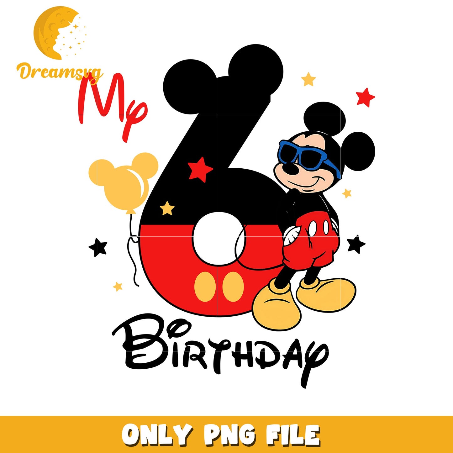 Mickey Mouse Six Birthday Celebration PNG Design File
