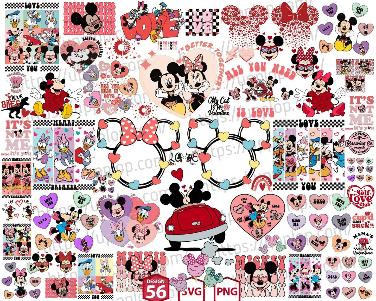 Mickey Valentine’s Day Svg & Png Bundle, Mickey Valentine’s Day Svg for Cricut, Silhouette Vector Cut Files