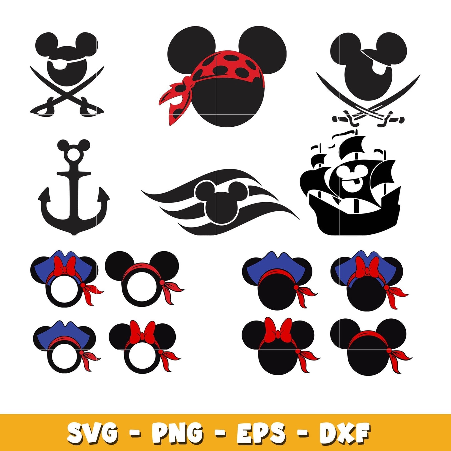 Mickey and Minnie Pirate bundle svg, Disney cartoon svg, Digital download
