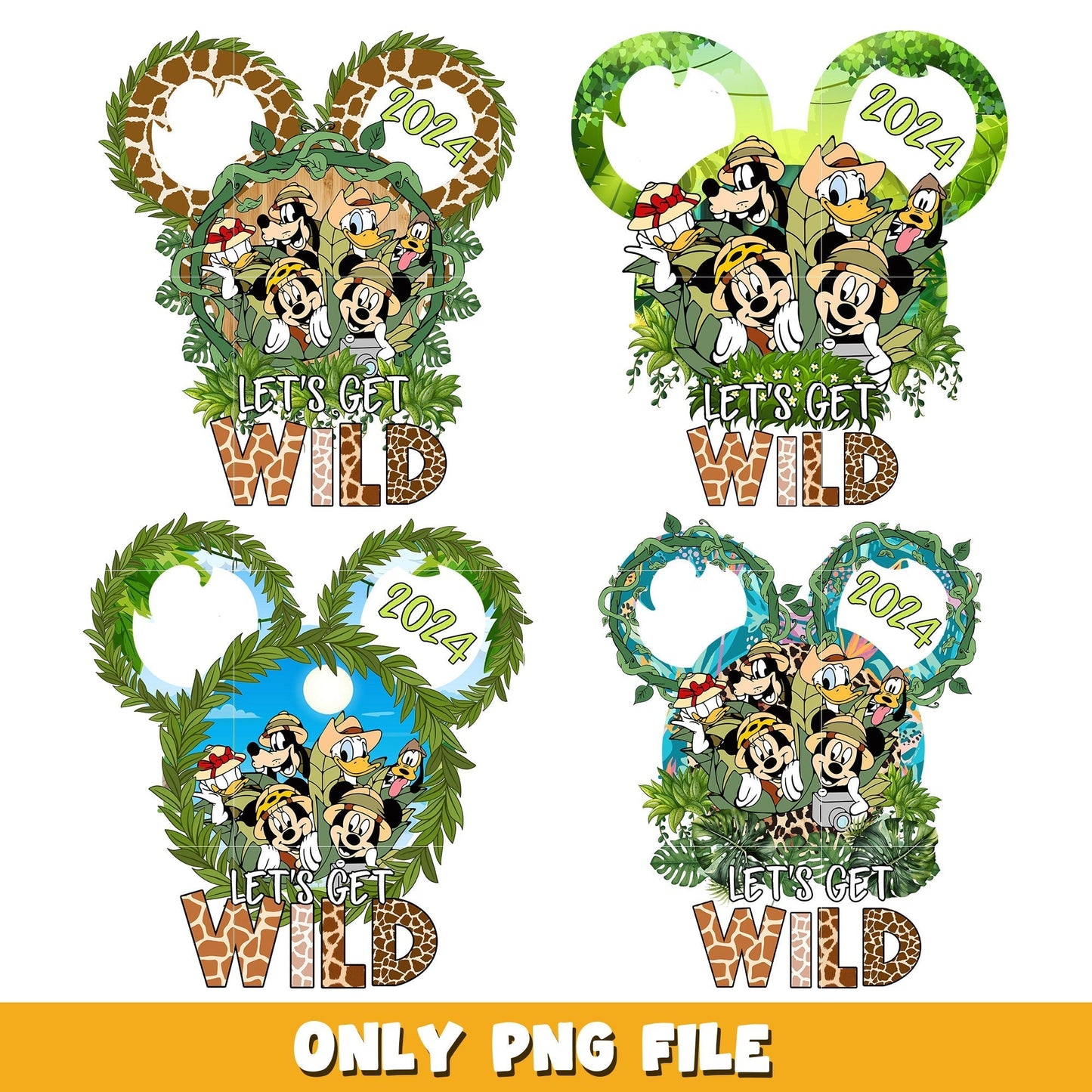 Mickey friends let's get wild 2024 embroidery bundle png, Disney cartoon png, Digital download
