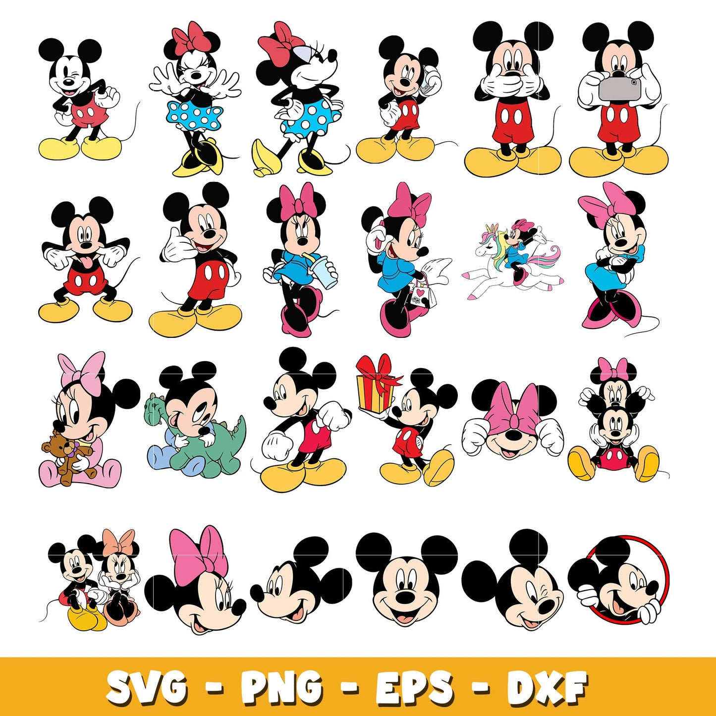 Mickey and Minnie and head bundle svg, Disney cartoon svg, Digital download