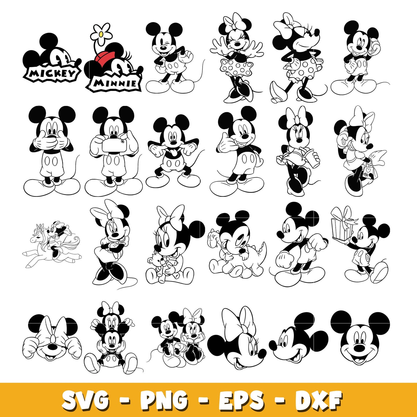 Mickey and minnie coloring bundle svg, Disney cartoon svg, Digital download