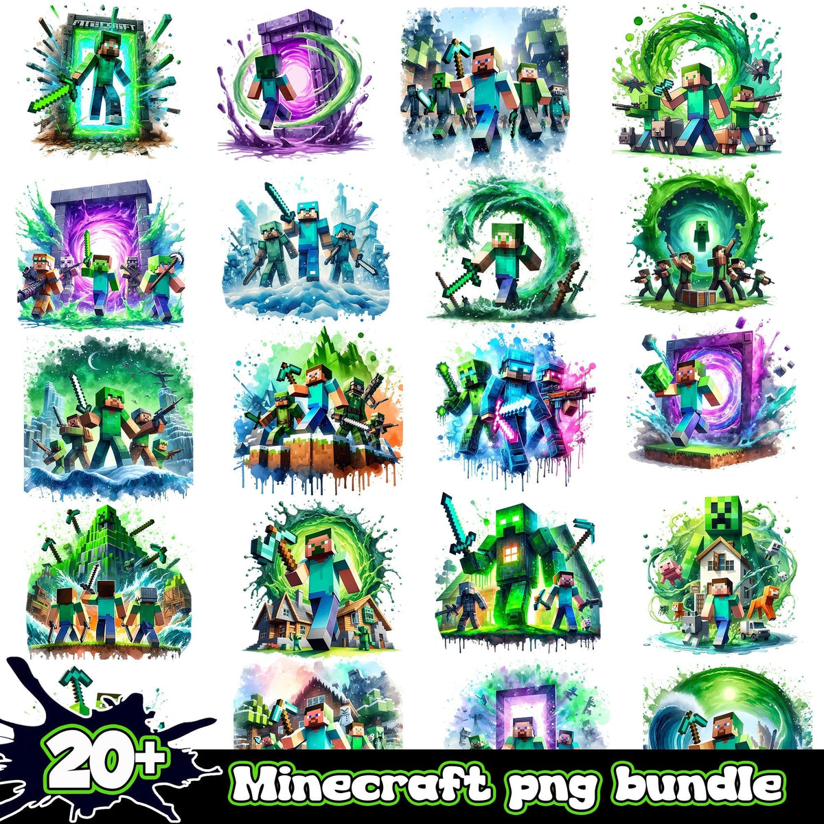 Minecraft Splash and Watercolor png bundle