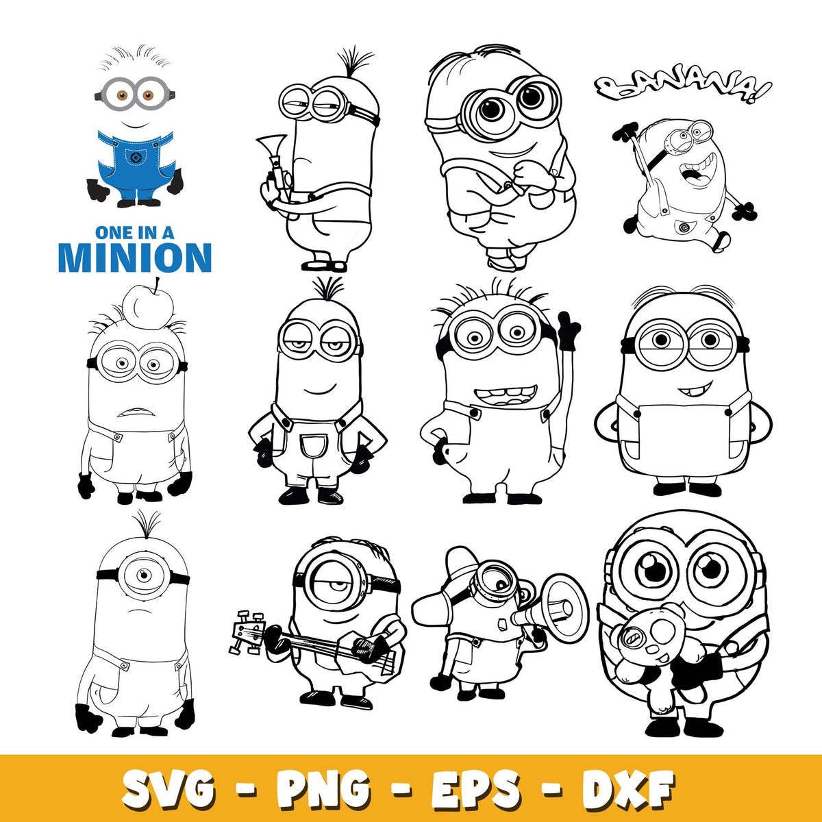 Minions coloring svg, Minions bundle svg, cartoon svg