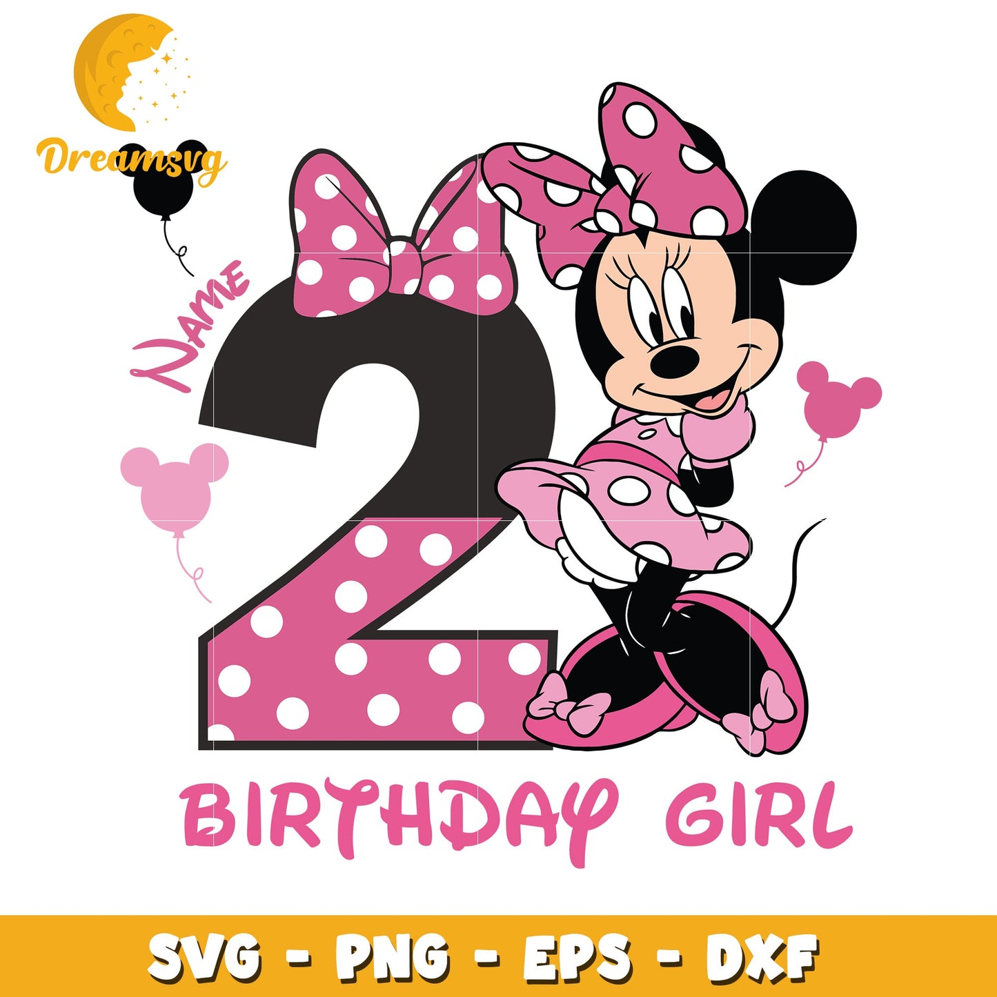 Minnie Mouse Birthday Girl SVG Design for Age Two Celebrations