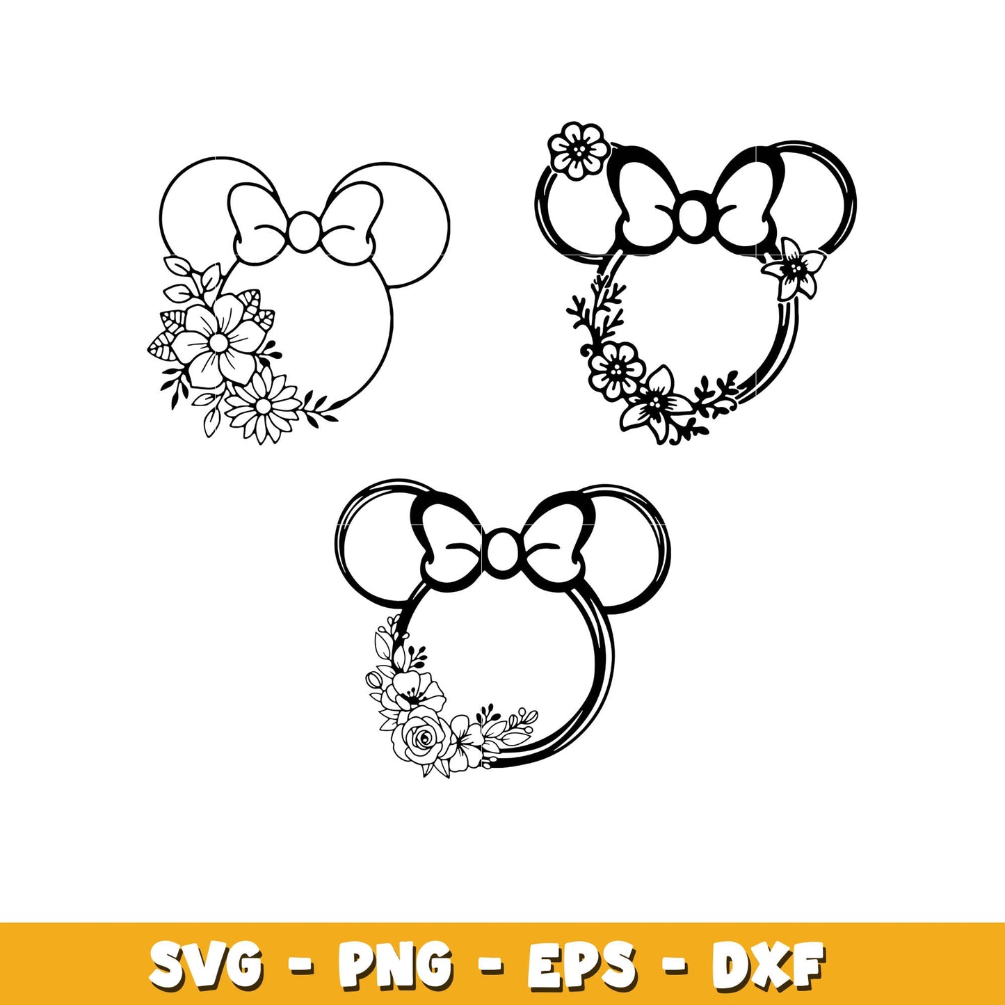Minnie Mouse with Flower bundle svg, Disney cartoon svg, Digital download