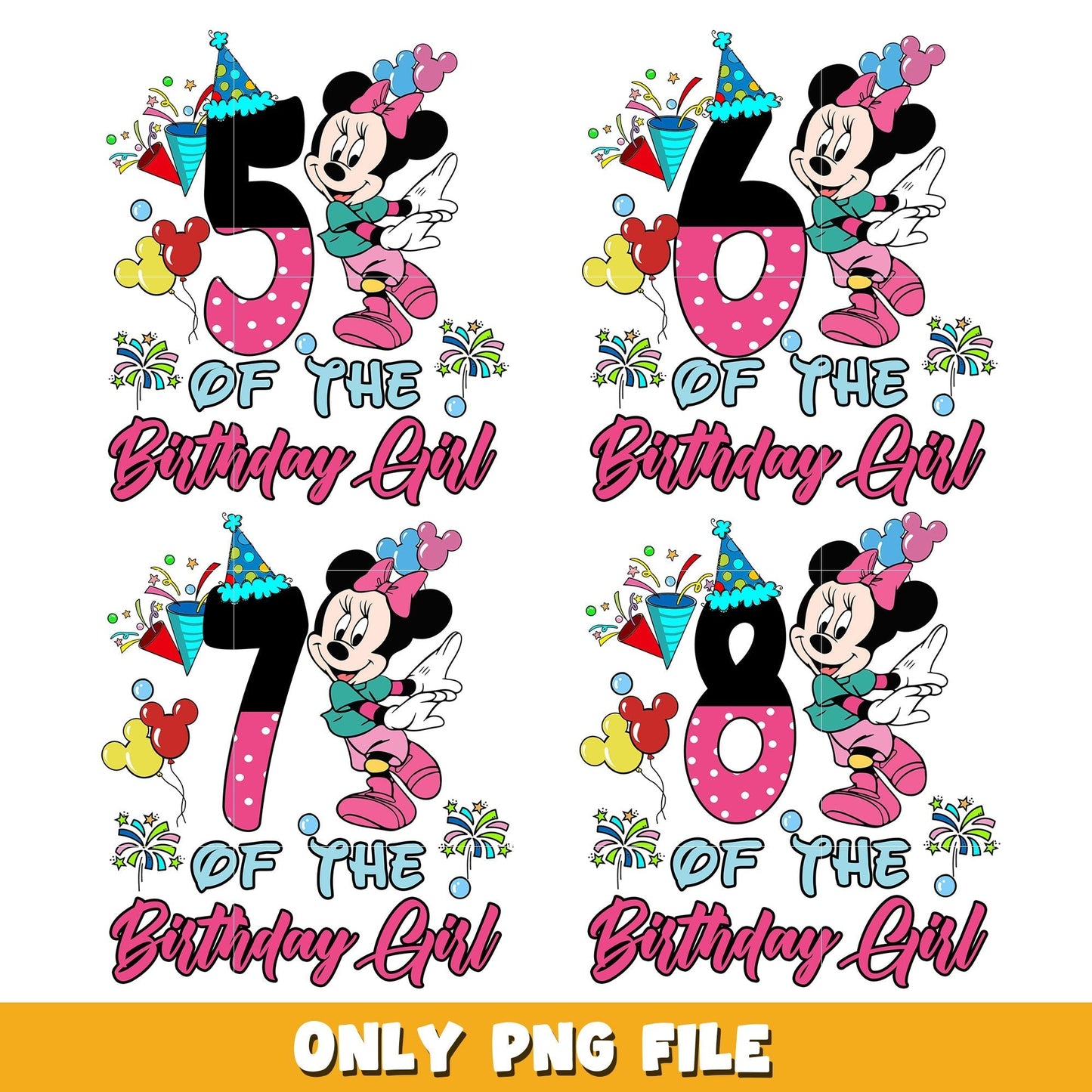 Minnie mouse birthday girl bundle png, Disney cartoon png, Digital download