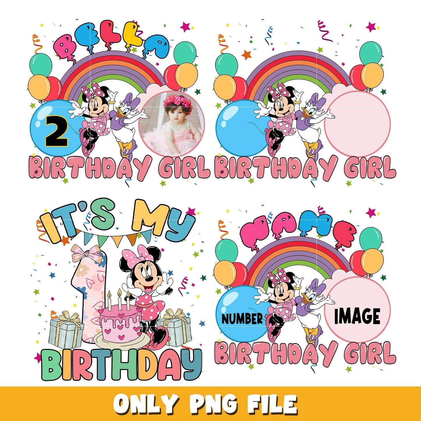 Minnie it's birthday girl bundle png, Disney cartoon png, Digital download