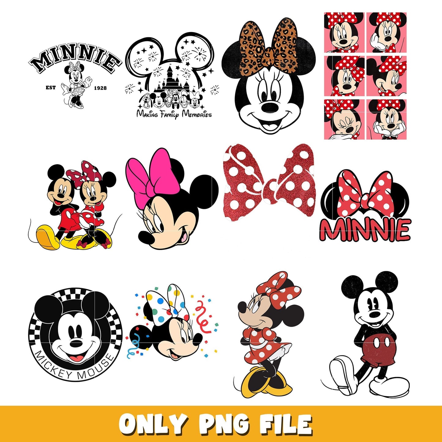 Stickers Minnie Mouse bundle png, Disney cartoon png, Digital download