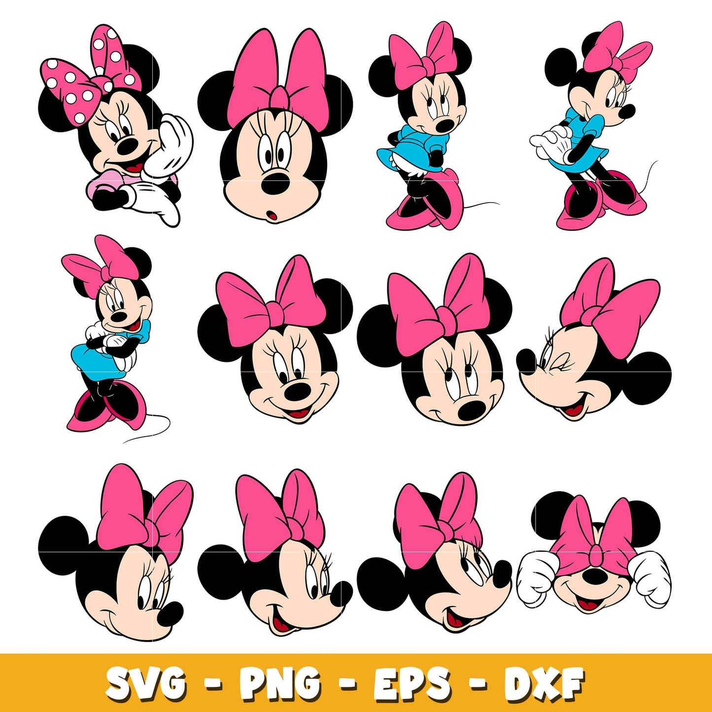 Minnie Mouse head bundle svg, Disney cartoon svg, Digital download