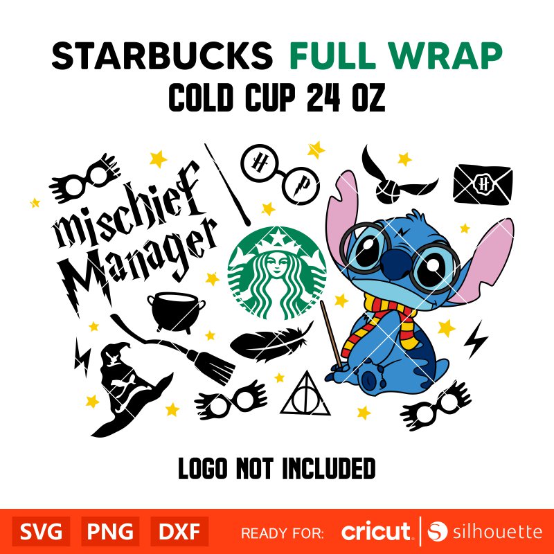 Mischief Manager Stitch Full Wrap Svg, Starbucks Svg, Coffee Ring Svg, Cold Cup Svg, Cricut, Silhouette Vector Cut File