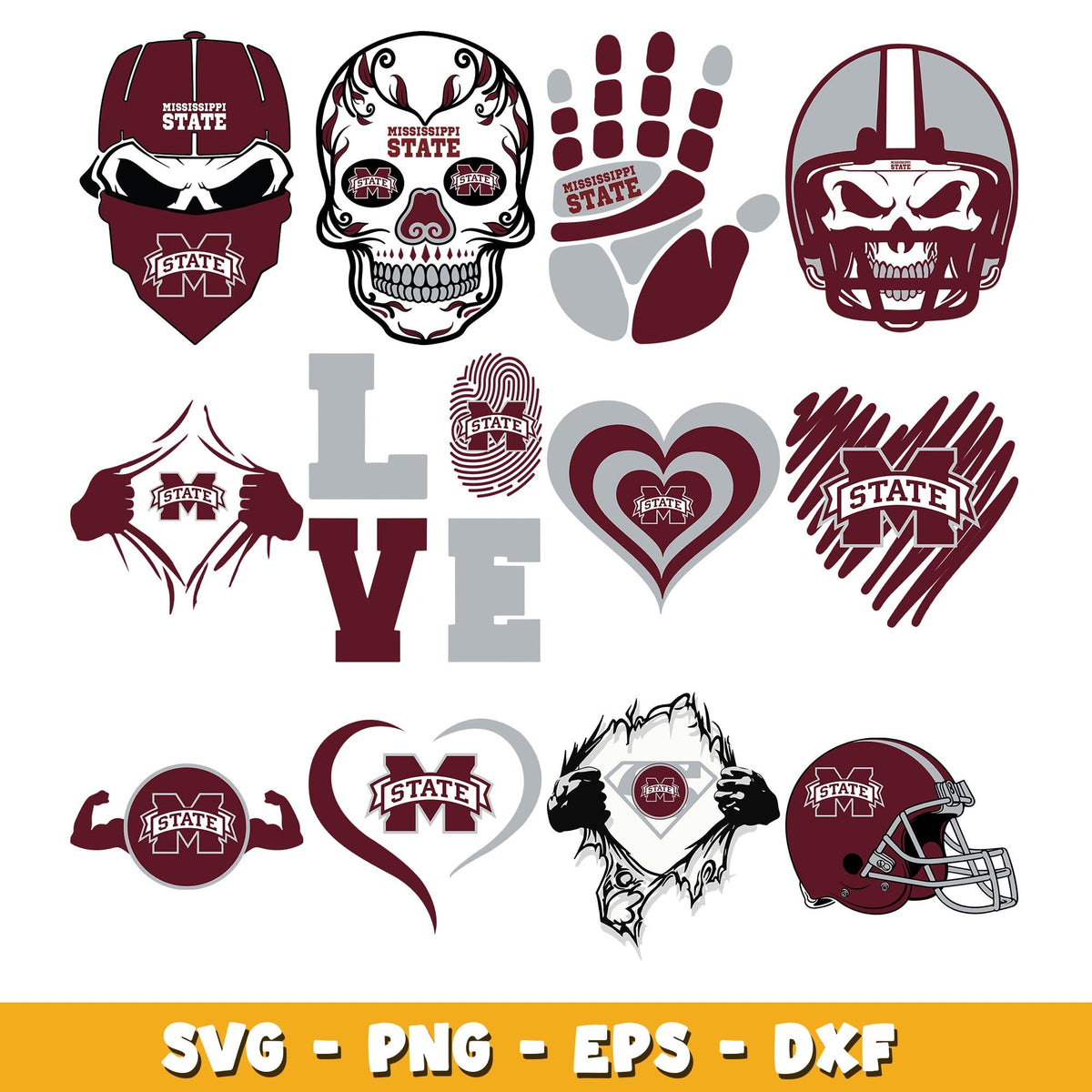 Mississippi State love Bulldogs Bundle svg, Mississippi State Bulldogs logo svg, ncaa svg