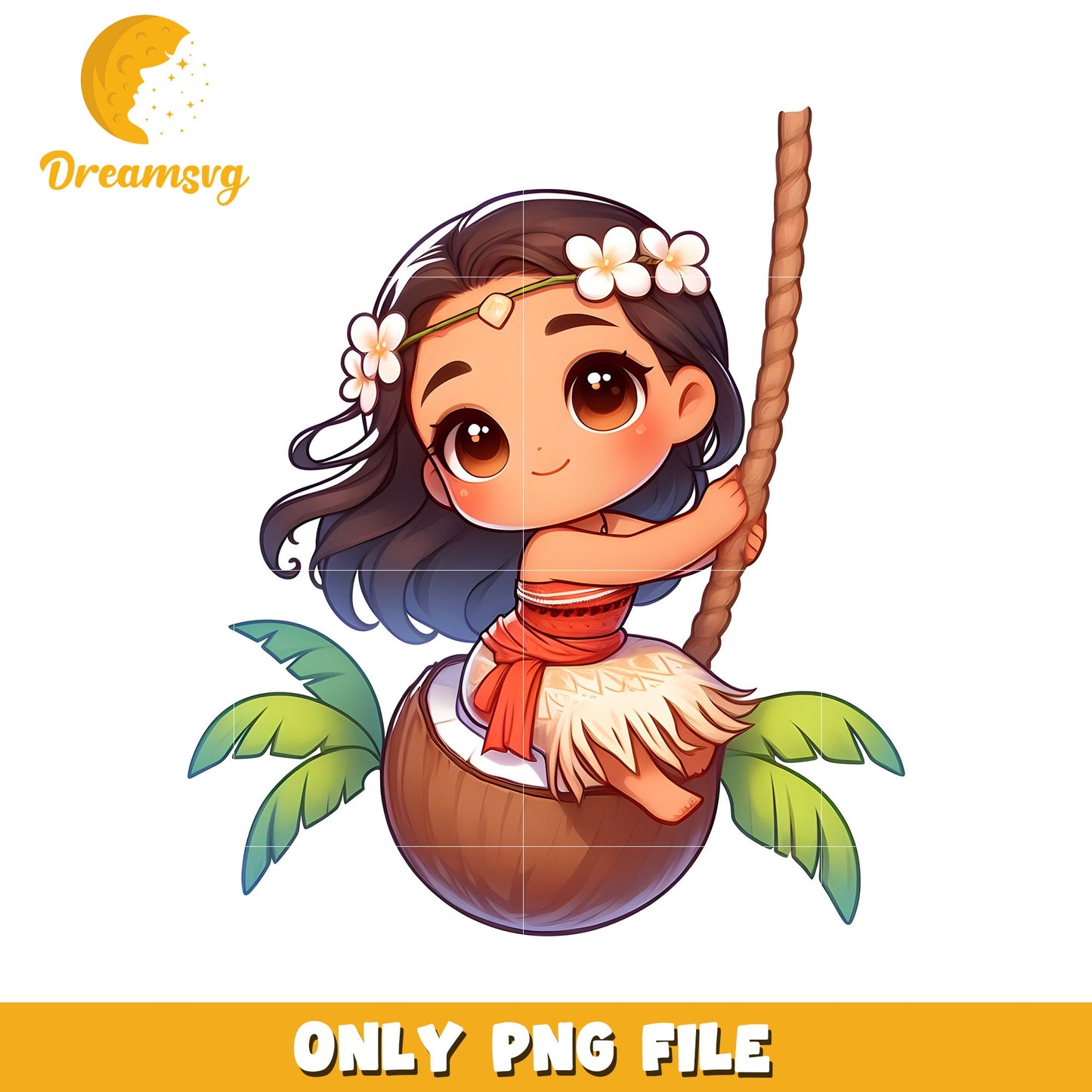 Moana PNG Cute Chibi Coconut Swing