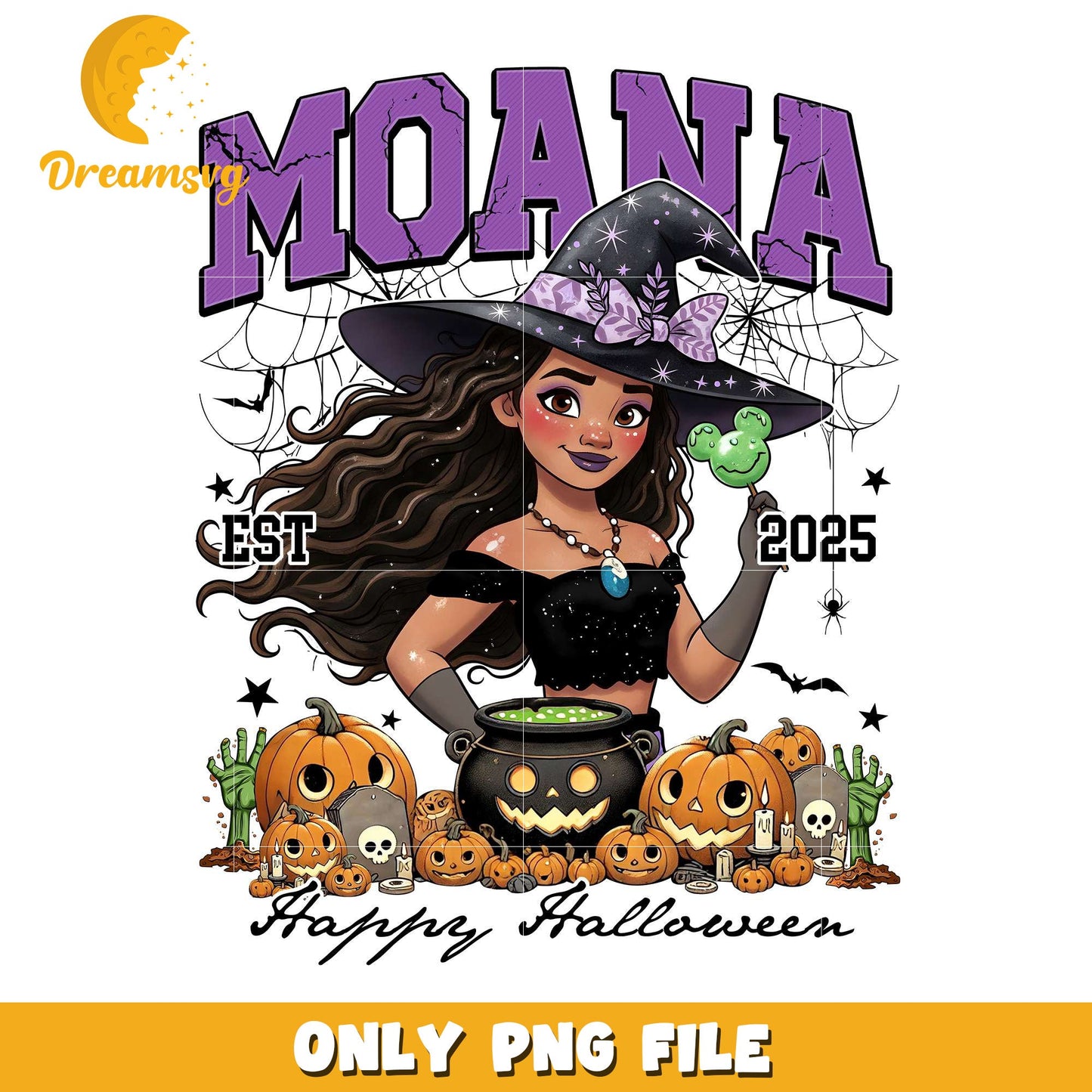 Moana halloween png, halloween candy png, disney princess png
