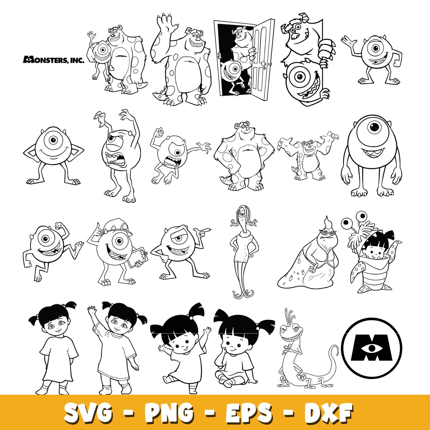 Baby Monster Inc Characters coloring bundle svg, Disney cartoon svg, Digital download