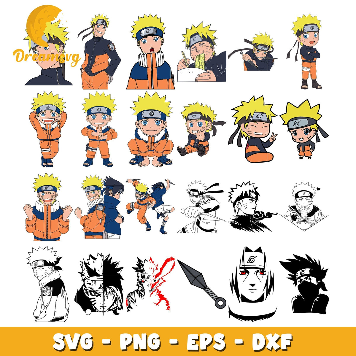 Naruto chibi character anime bundle svg, naruto uzumaki svg
