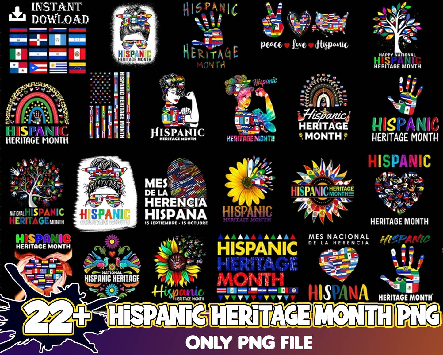 22+ Hispanic Heritage Month PNG, Hispanic Heritage Png, Hispanic designs bundle in PNG formats, Digital files