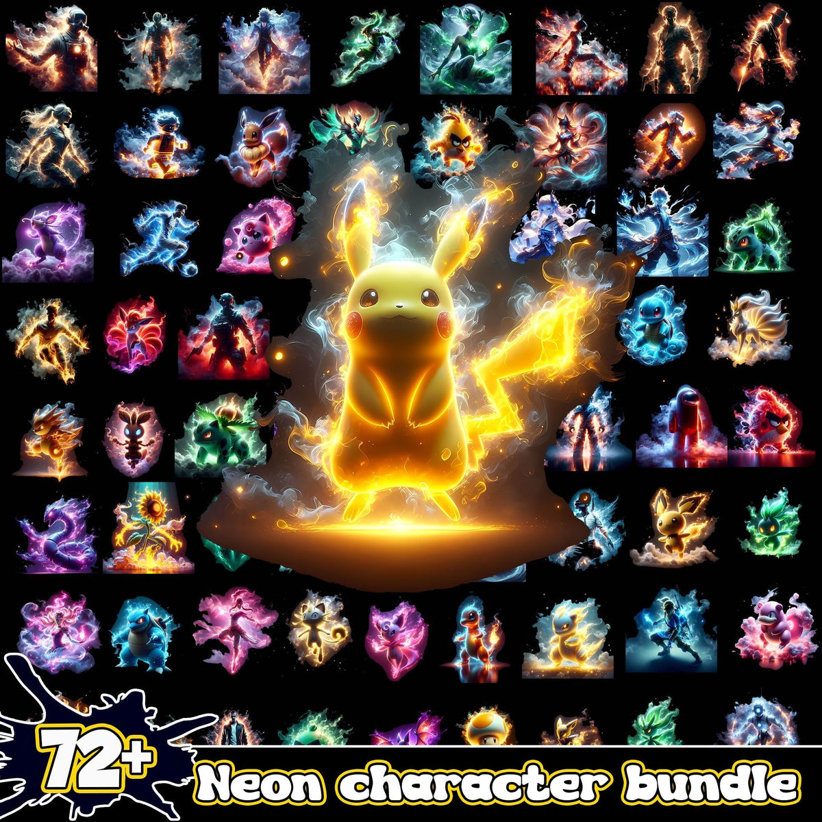 Neon character cartoon movies bundle png