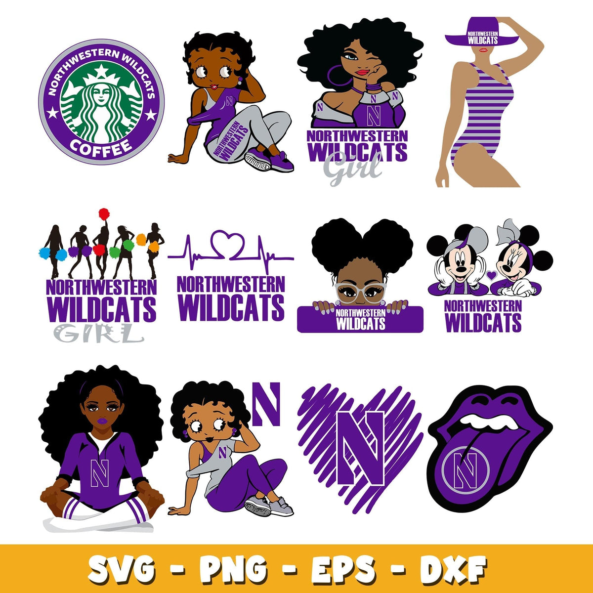 Northwestern Wildcats girl Bundle svg, Northwestern Wildcats logo svg, ncaa svg