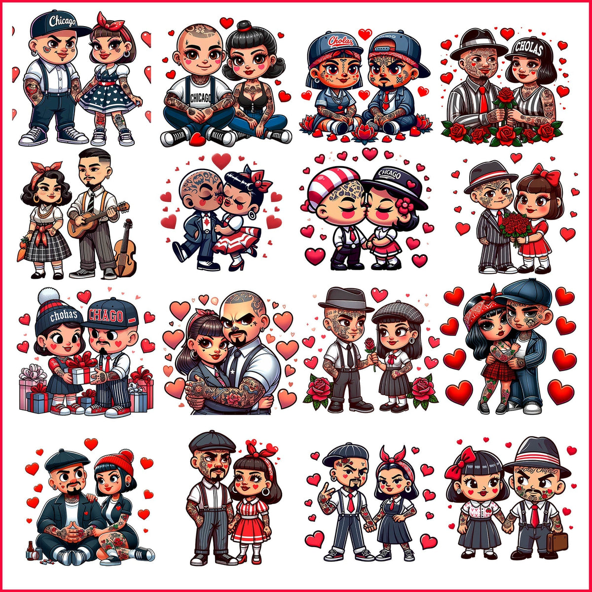 Old School Cholas valentine png bundle