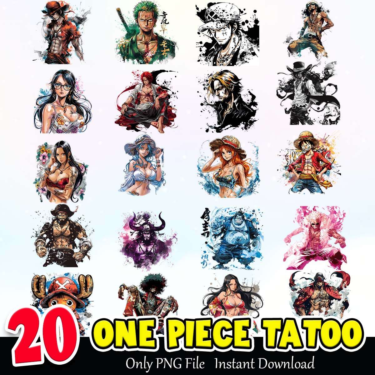 One Piece Tatoo Bundle PNG Instant Download