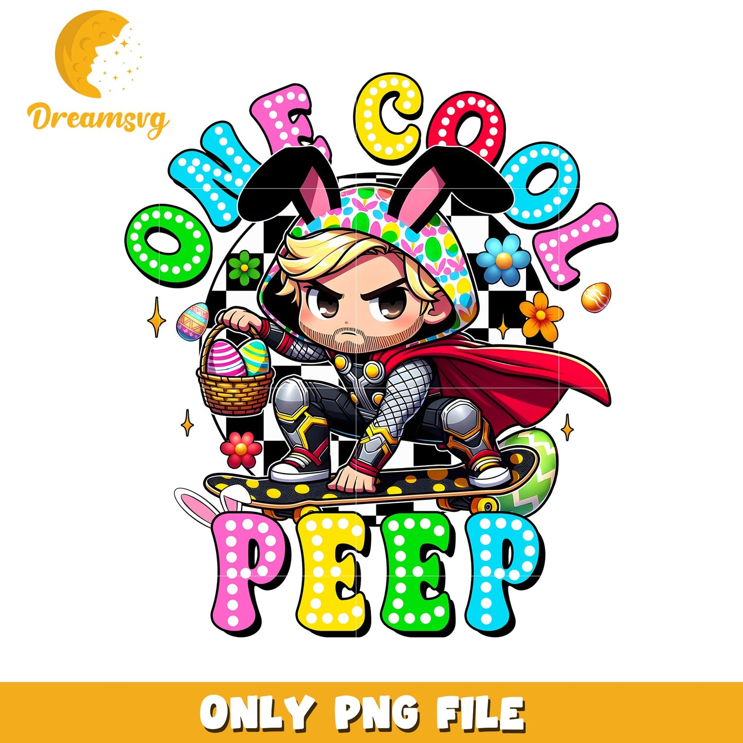One Cool Peep Easter Skateboard Graphic PNG Design