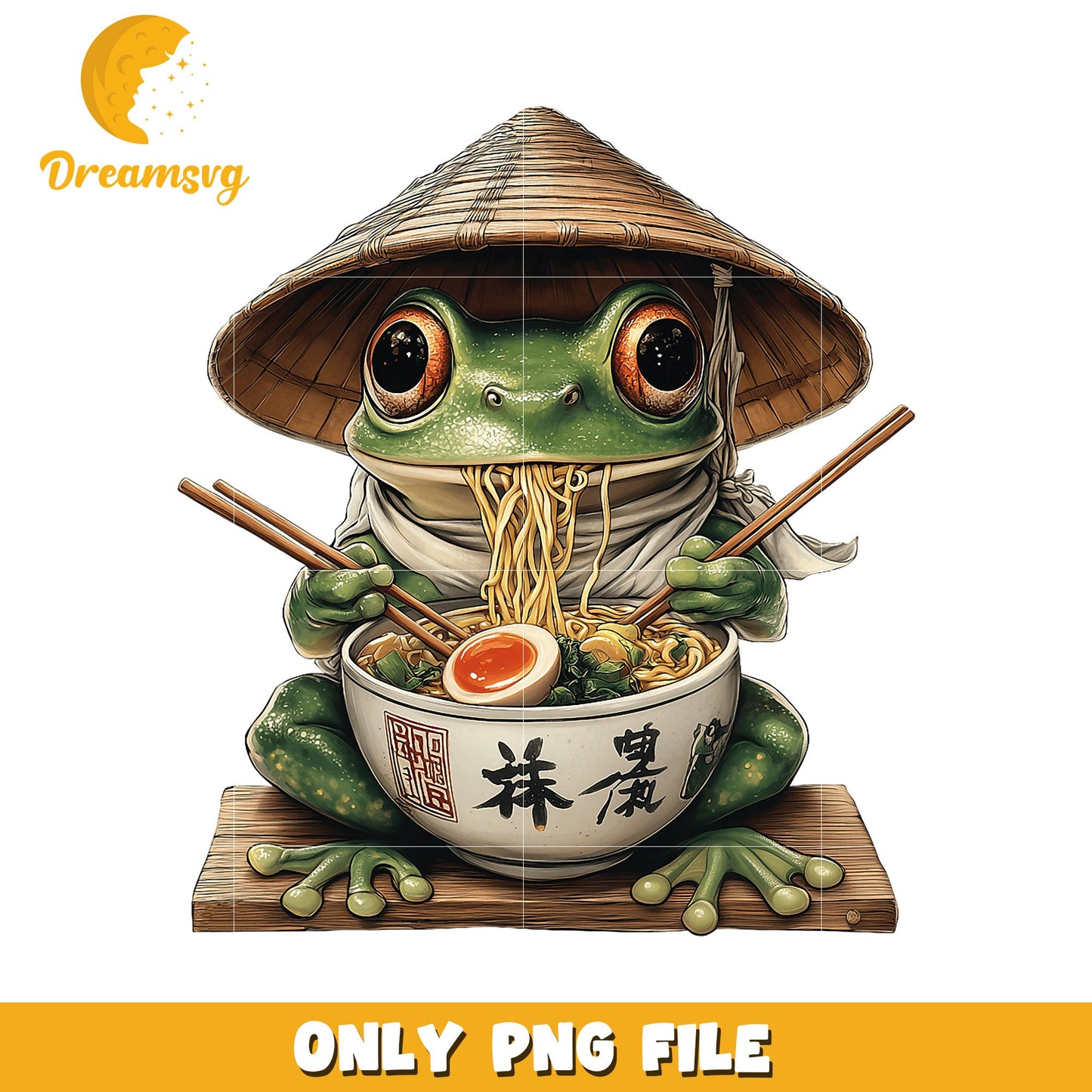 Option 1 (Focus on character) Cute Frog Ramen PNG Sublimation Design
