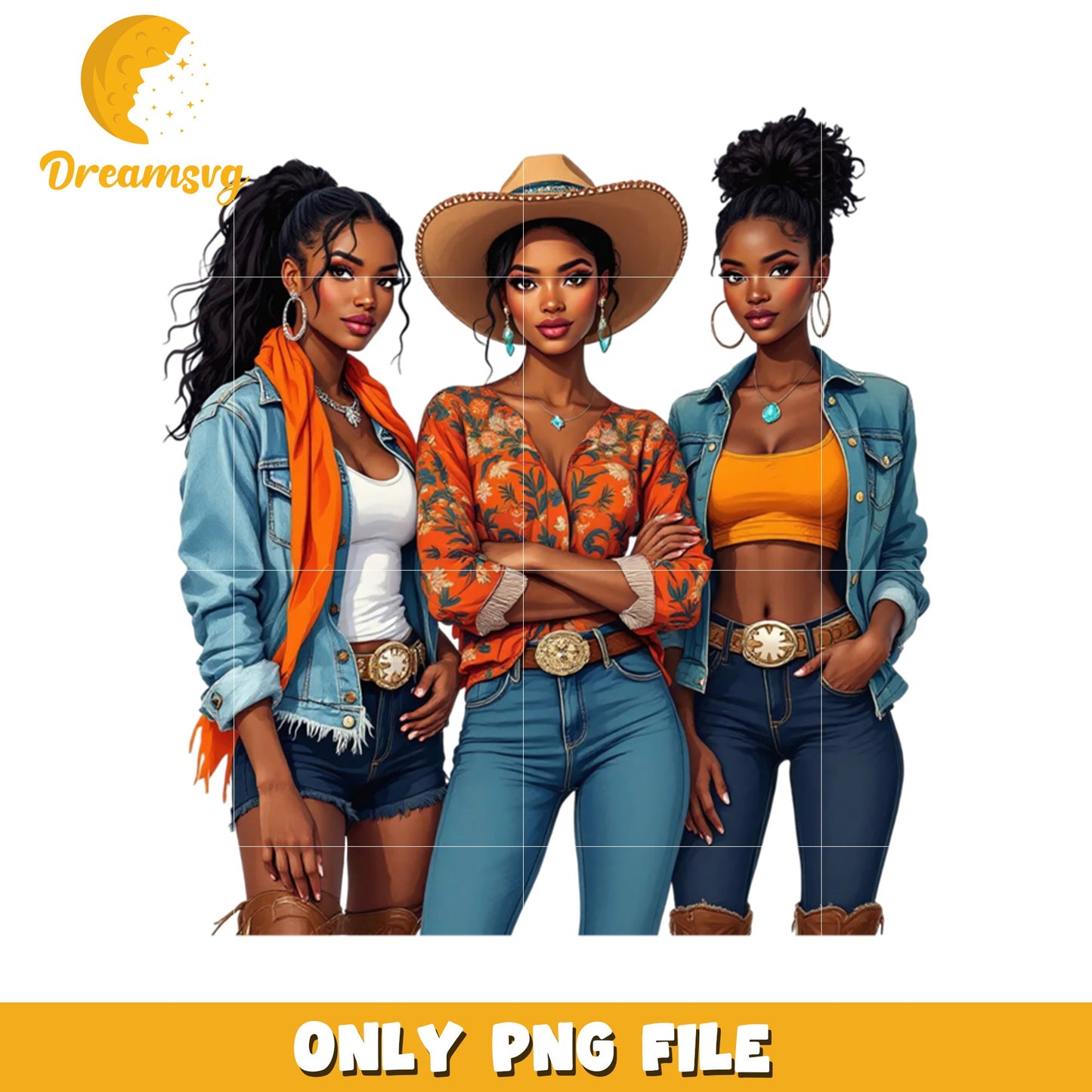 Option 1 (Focus on subject) Black Women Cowgirl PNG Image