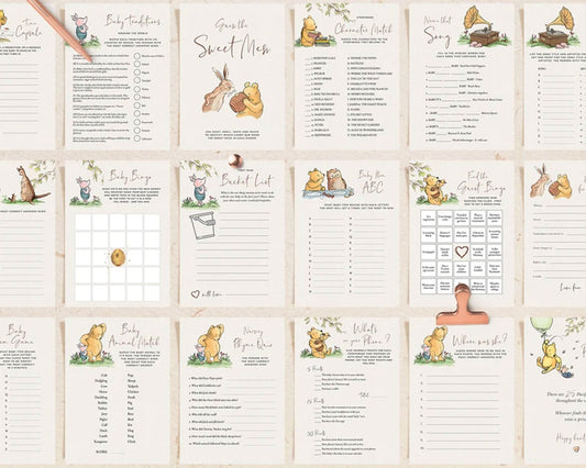 60 POOH Baby Shower Games, Editable Winnie-The-Pooh Classic Party Games, Download, Piglet Owl Kanga Roo, Virtual Baby Games, Printable DIY