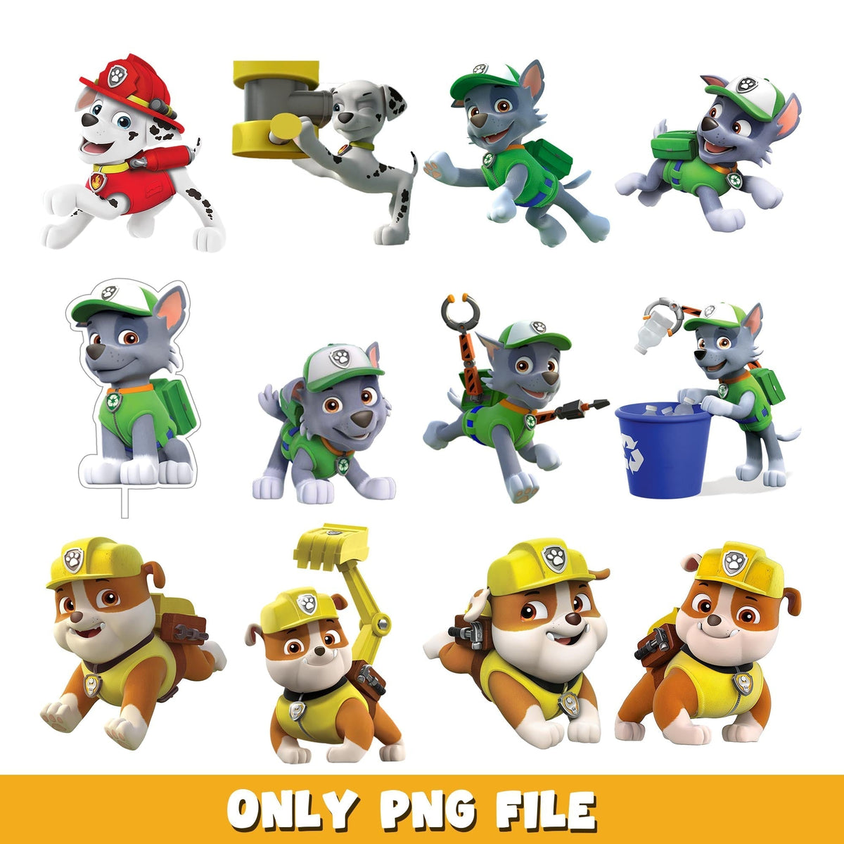 Rocky and Rubble png, Paw patrol bundle png, cartoon png