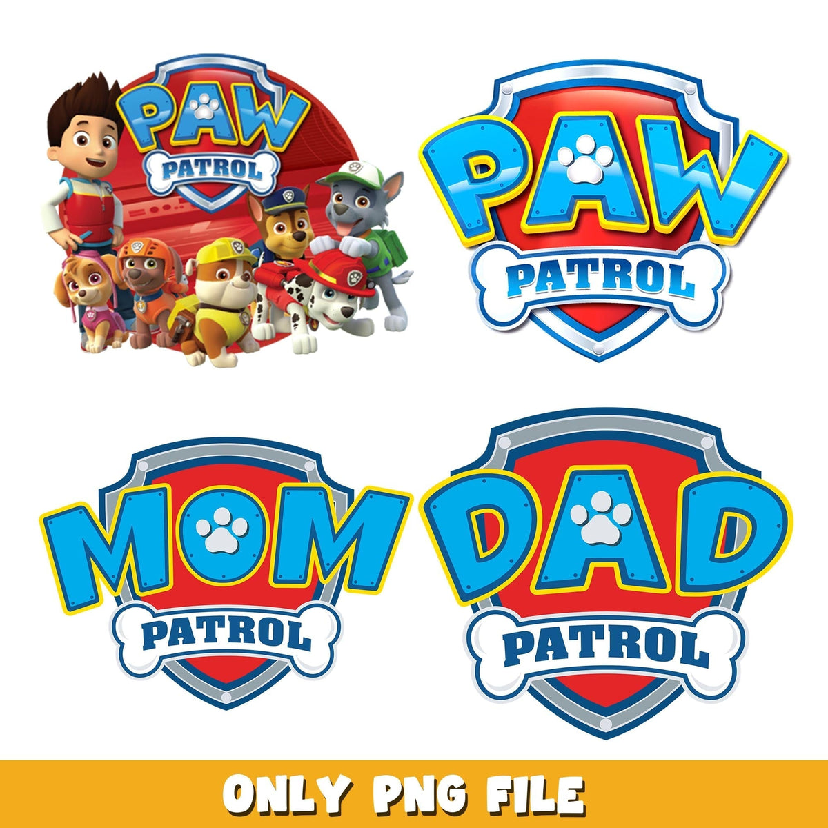 Paw Patrol family logo png, Paw patrol bundle png, cartoon png