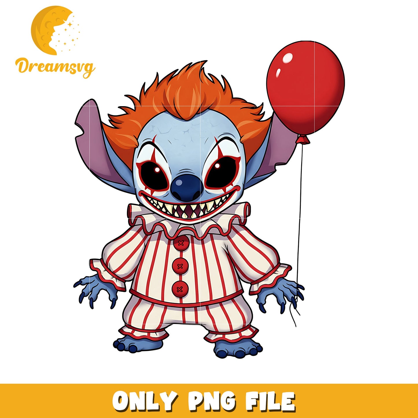 Pennywise stitch png, spirit halloween png, halloween stitch png