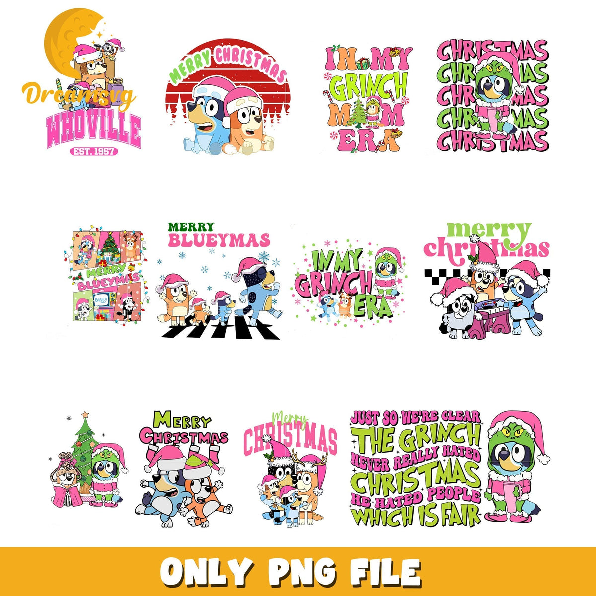 Bluey and friends christmas bundle png, bluey christmas png