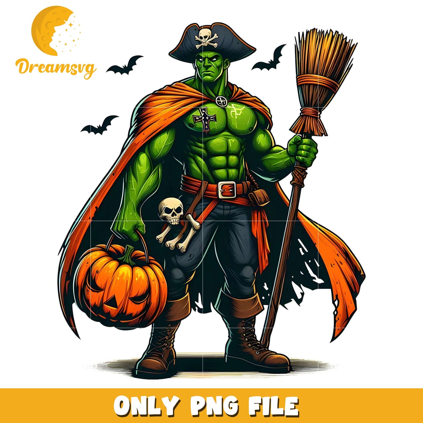 Pirate hulk png, halloween decor png, halloween wallpaper png