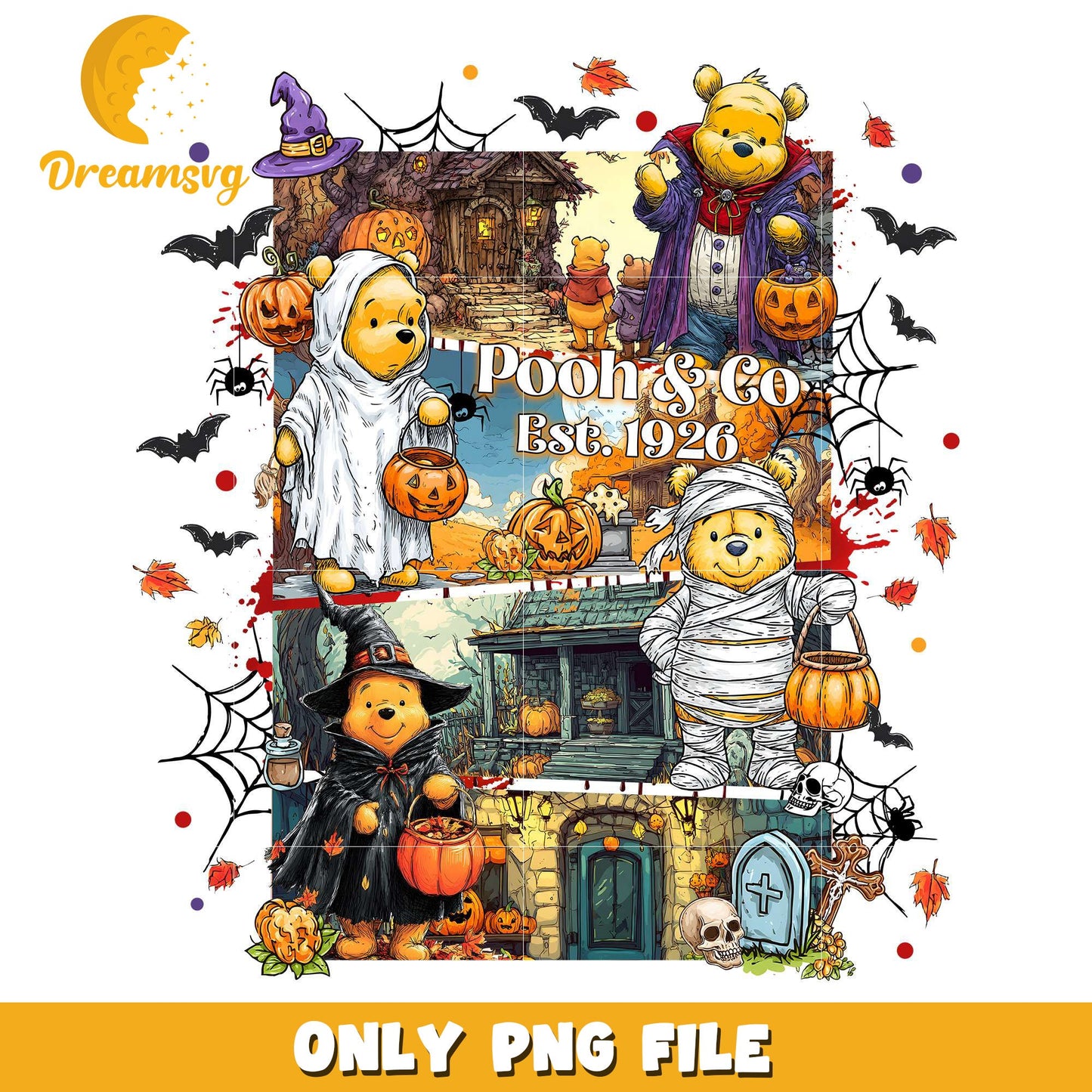 Pooh and co halloween png, halloween horror nights png, halloween png