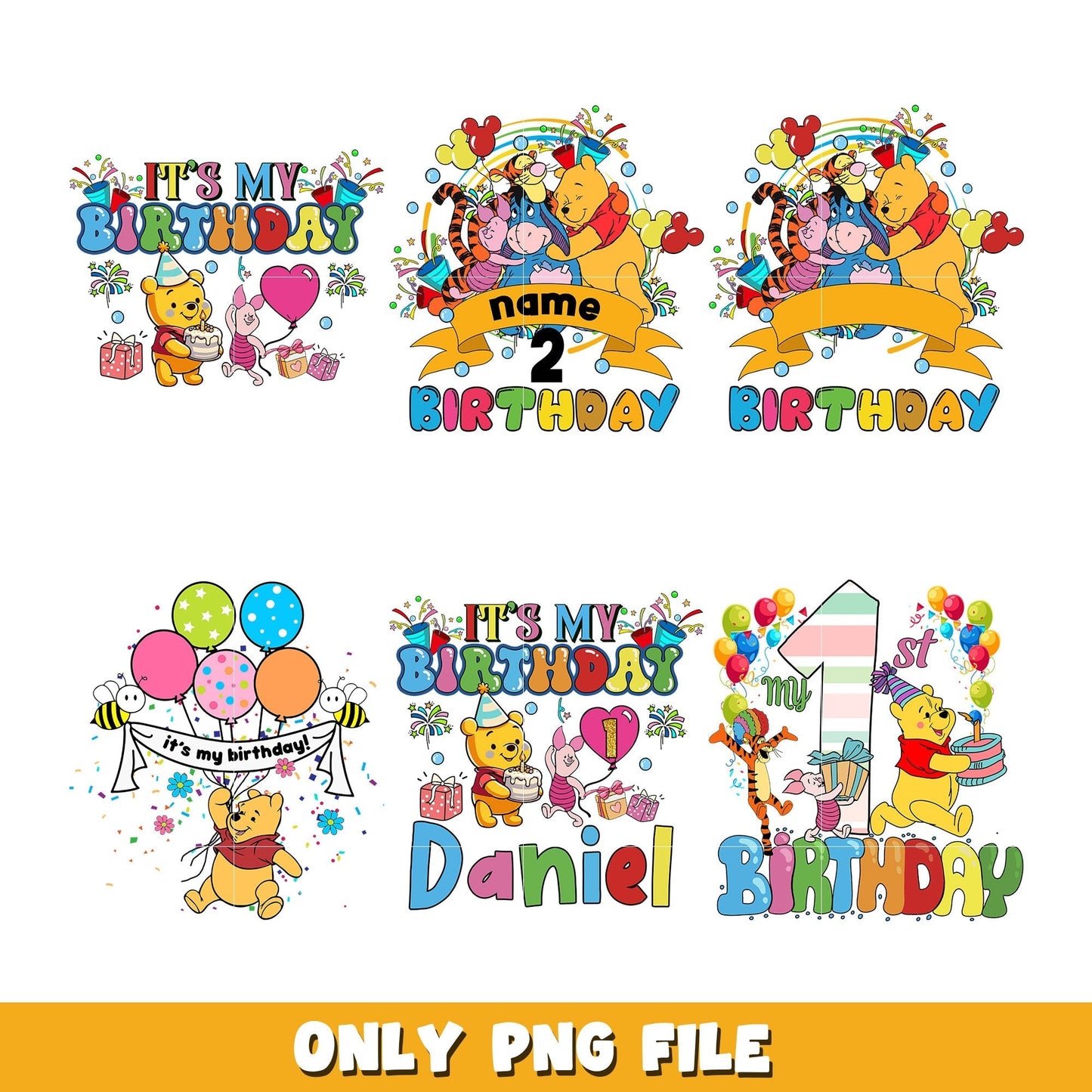 Winnie the pooh my birthday bundle png, Winnie the pooh png, Disney cartoon png, Digital download
