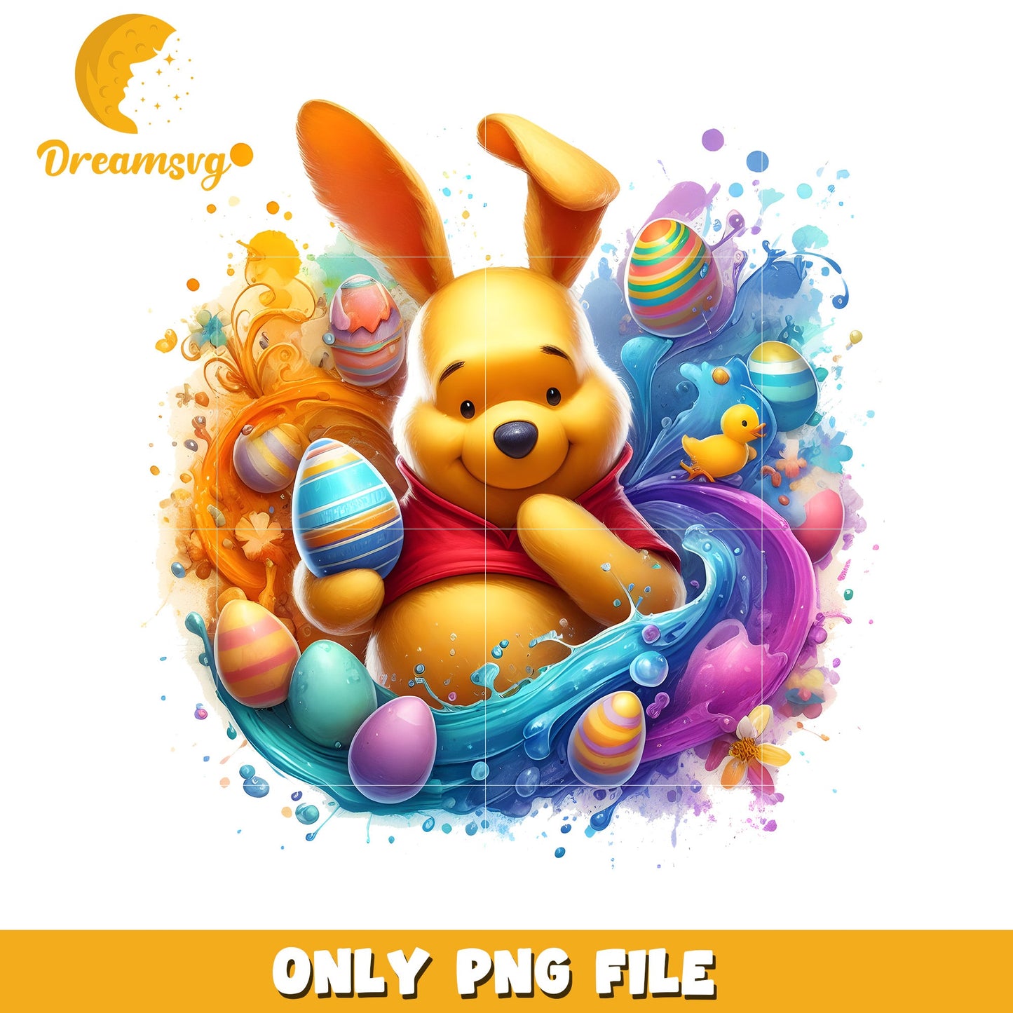 Pooh character colorful easter design png, disney png, easter eggs png