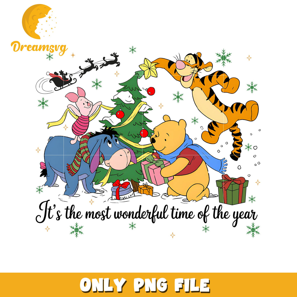 Pooh christmas png, christmas movie png, christmas tree png