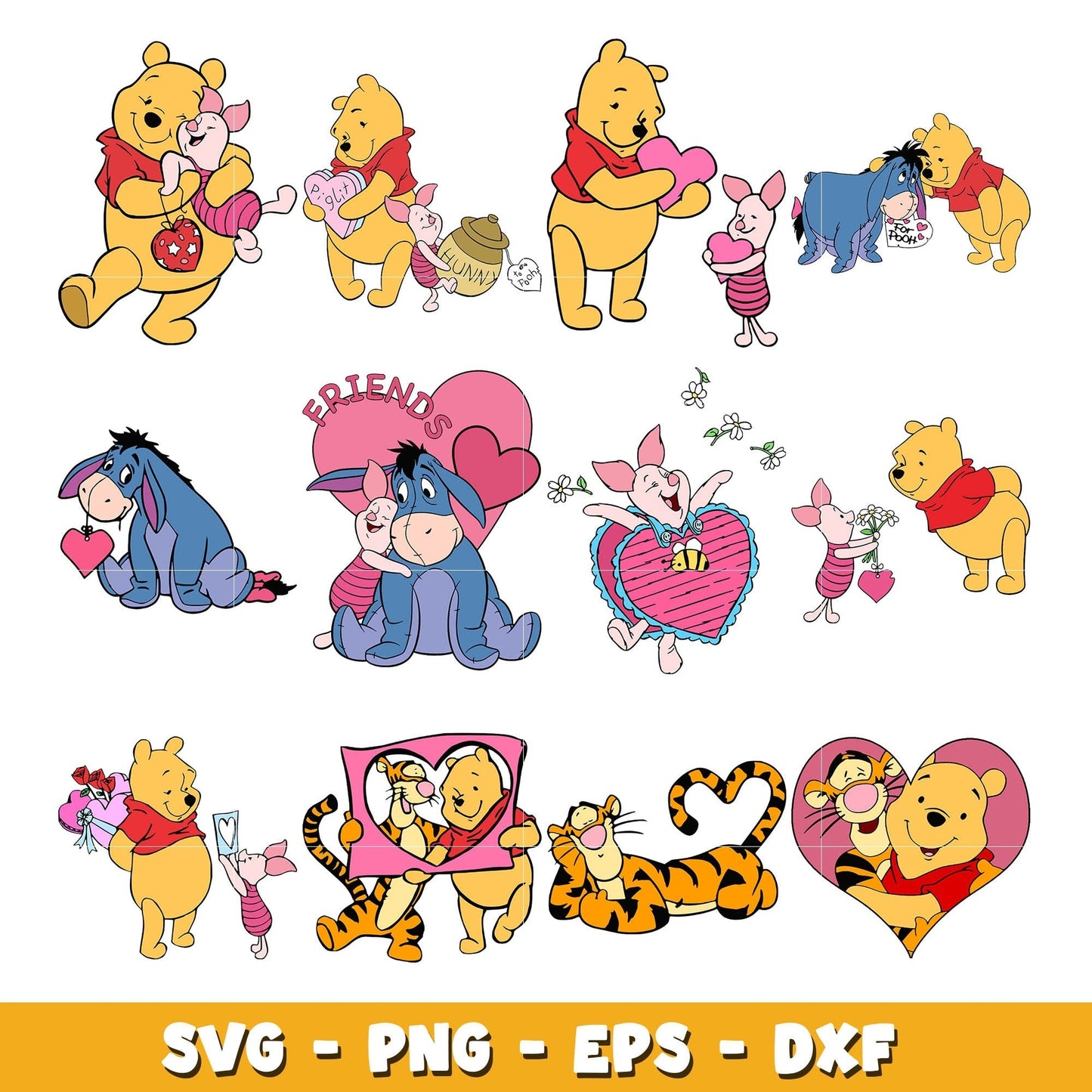 Winnie the pooh Valentine's Day bundle svg, winnie the pooh svg, Disney cartoon svg, Digital download