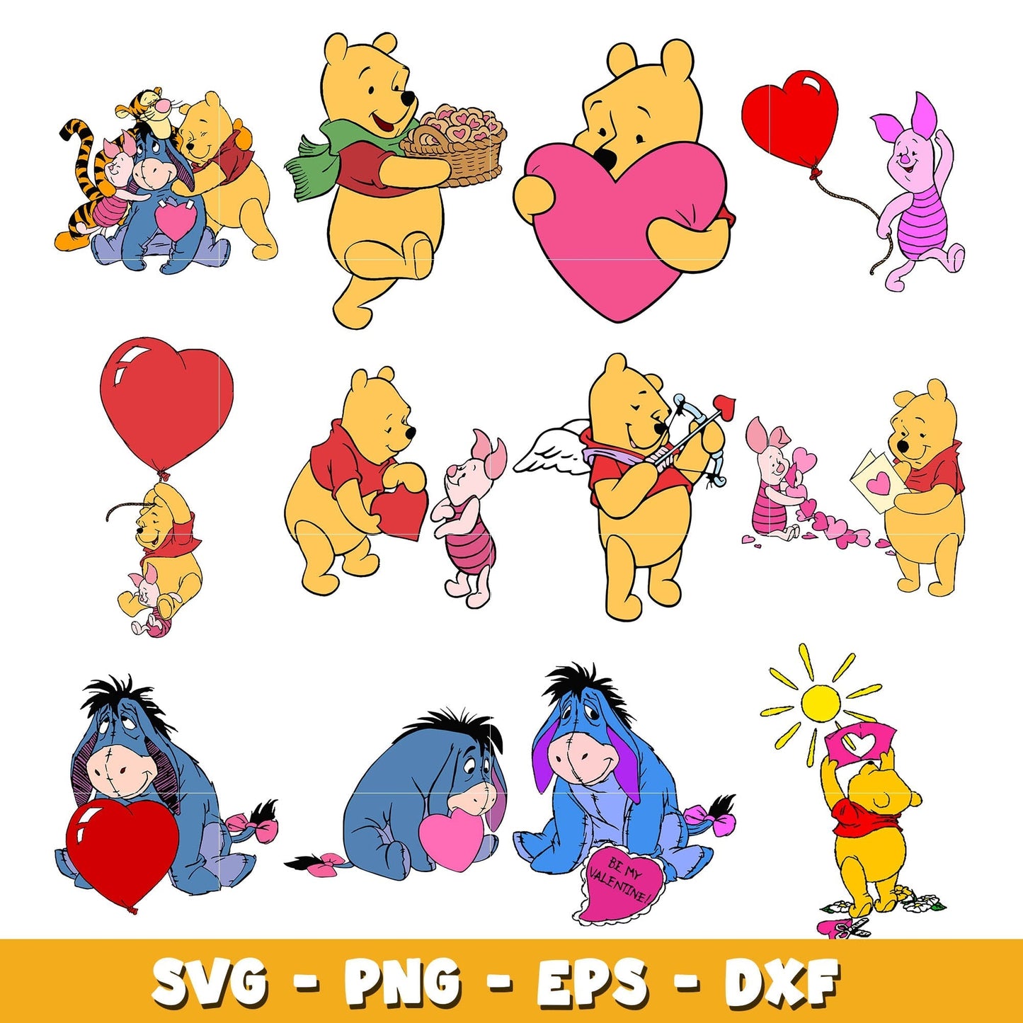 Pooh and Friends Valentine's Day bundle svg, winnie the pooh svg, Disney cartoon svg, Digital download