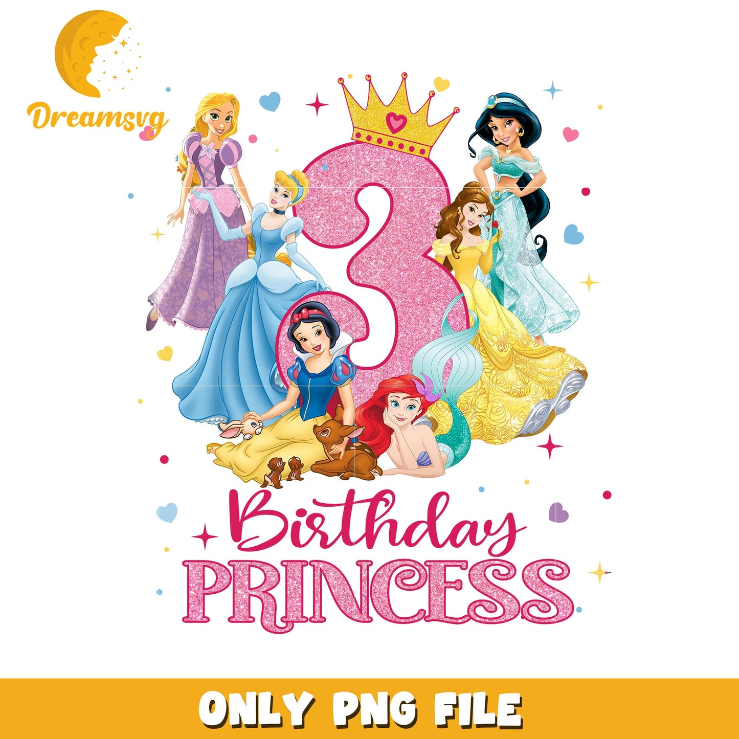 Princess Birthday PNG File for Three Year Olds Fun