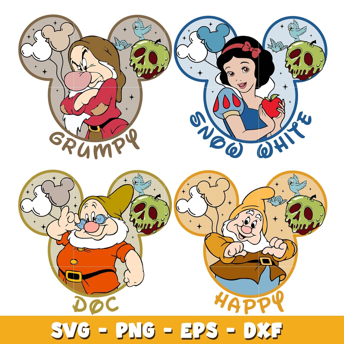 Seven Dwarfs Iron On bundle svg, Disney svg, Digital download