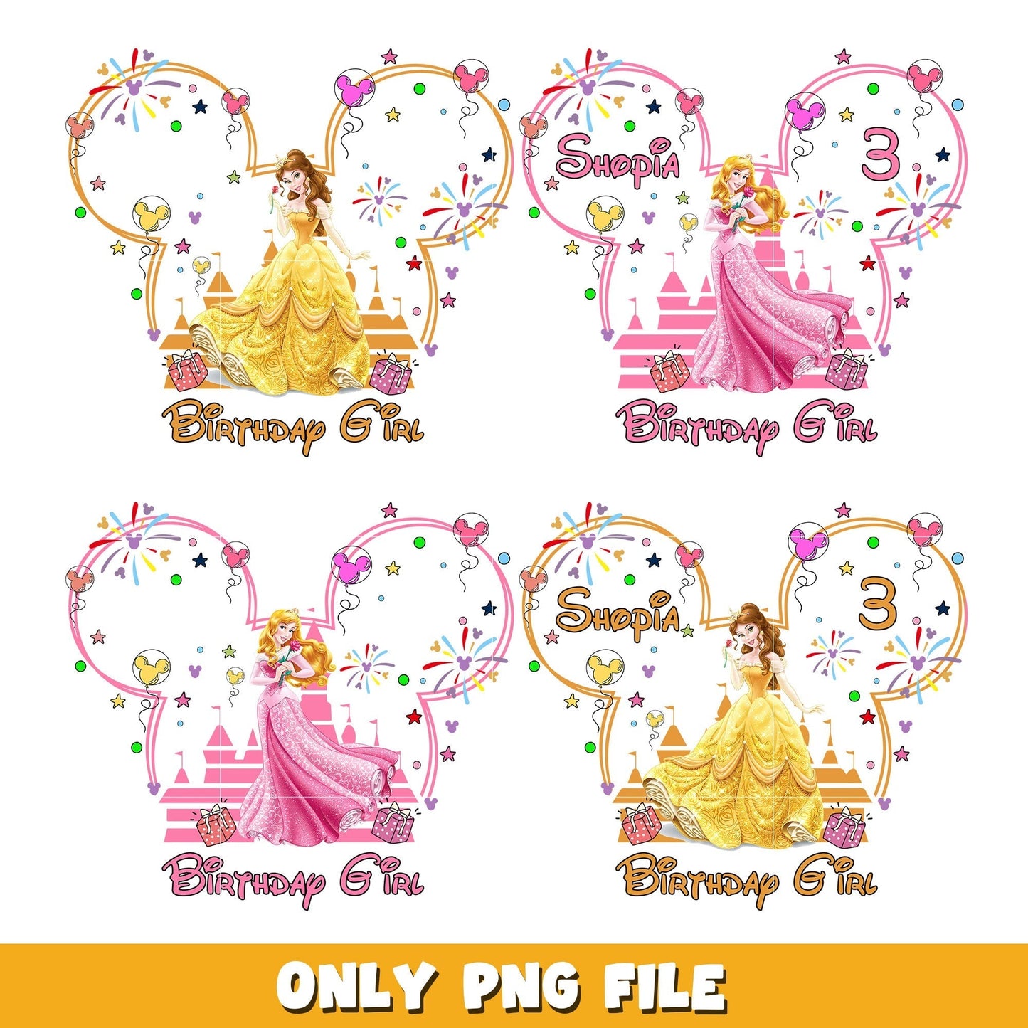 Princess Aurora and Belle bundle png, Princess png, Disney cartoon png, Digital download