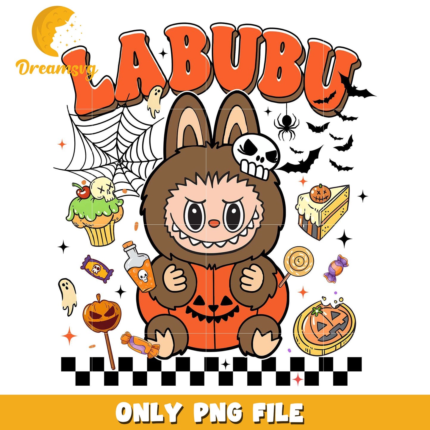 Pumpkin labubu design png, halloween wallpaper png, halloween decorations png