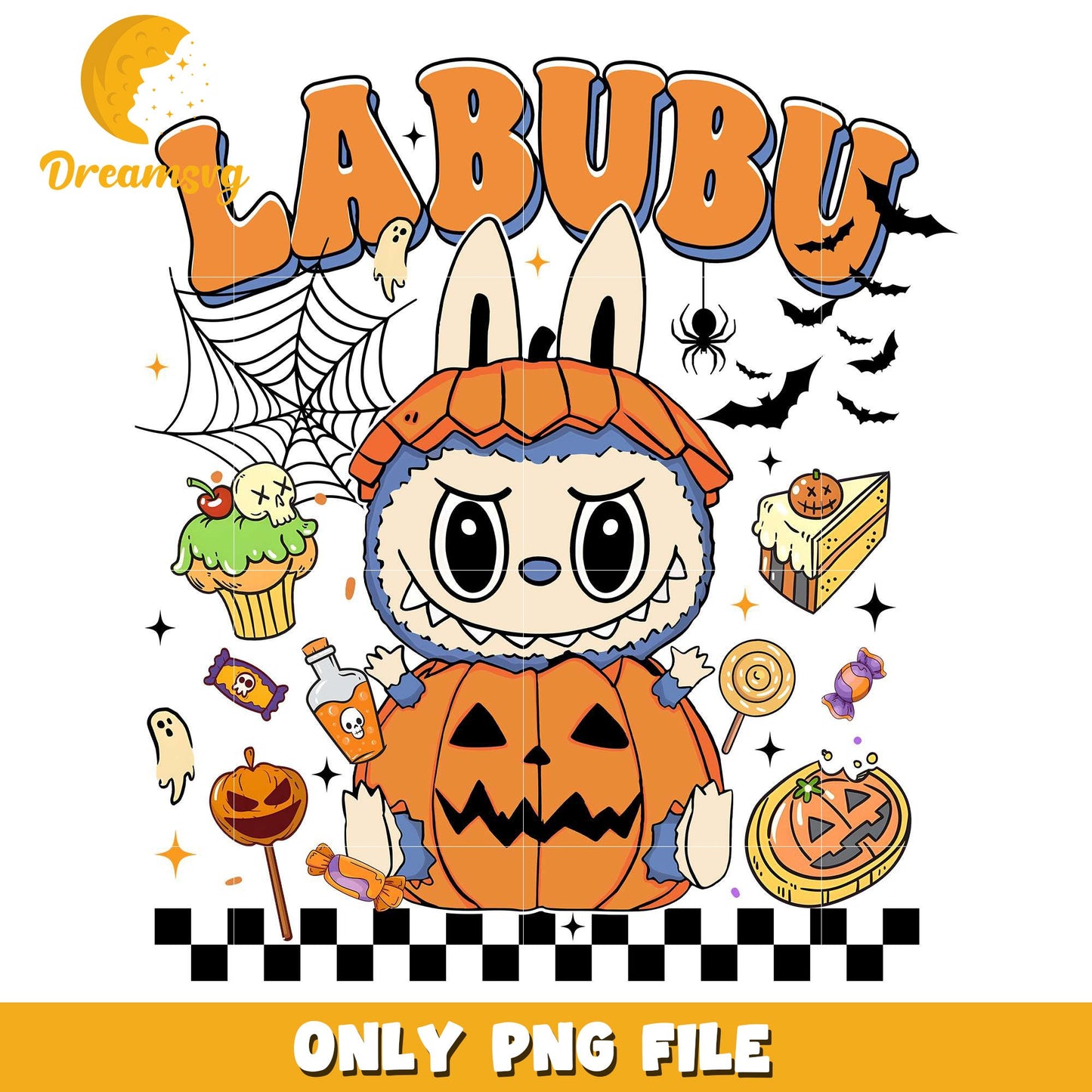 Pumpkin labubu png, halloween wallpaper png, halloween decorations png
