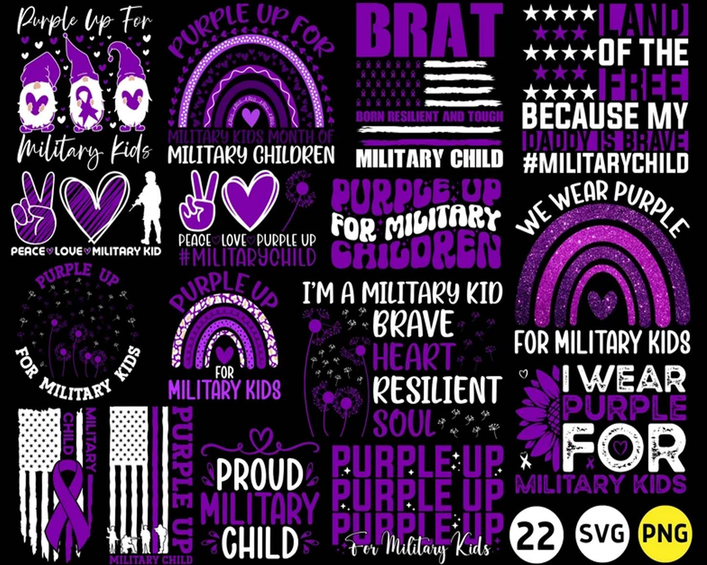 Purple Up Military Child Svg Png Bundle, Month of the Military Child Svg, Military Kids Png