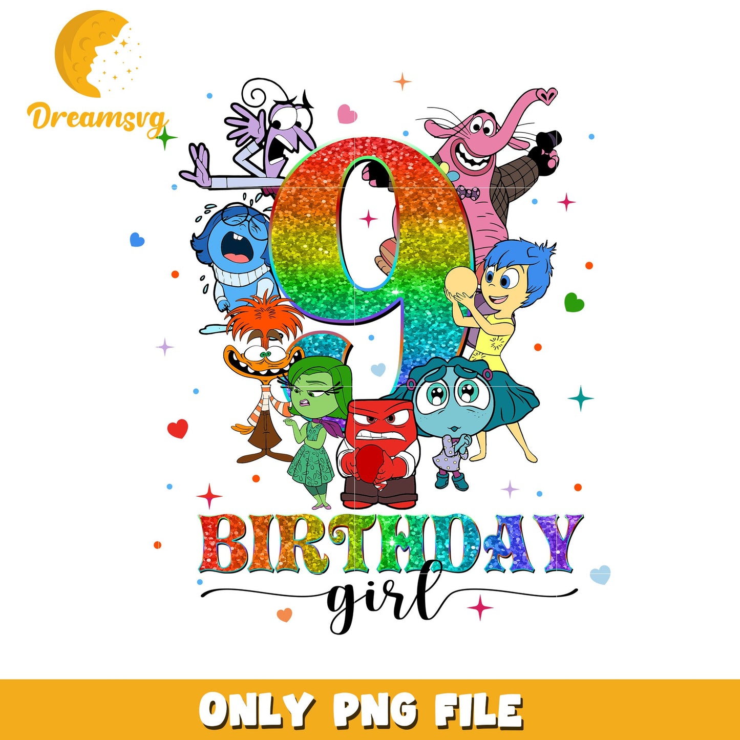 Rainbow Inside Out 9th Birthday PNG
