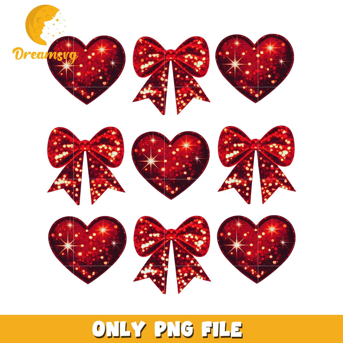 Red Glitter Hearts Bows PNG